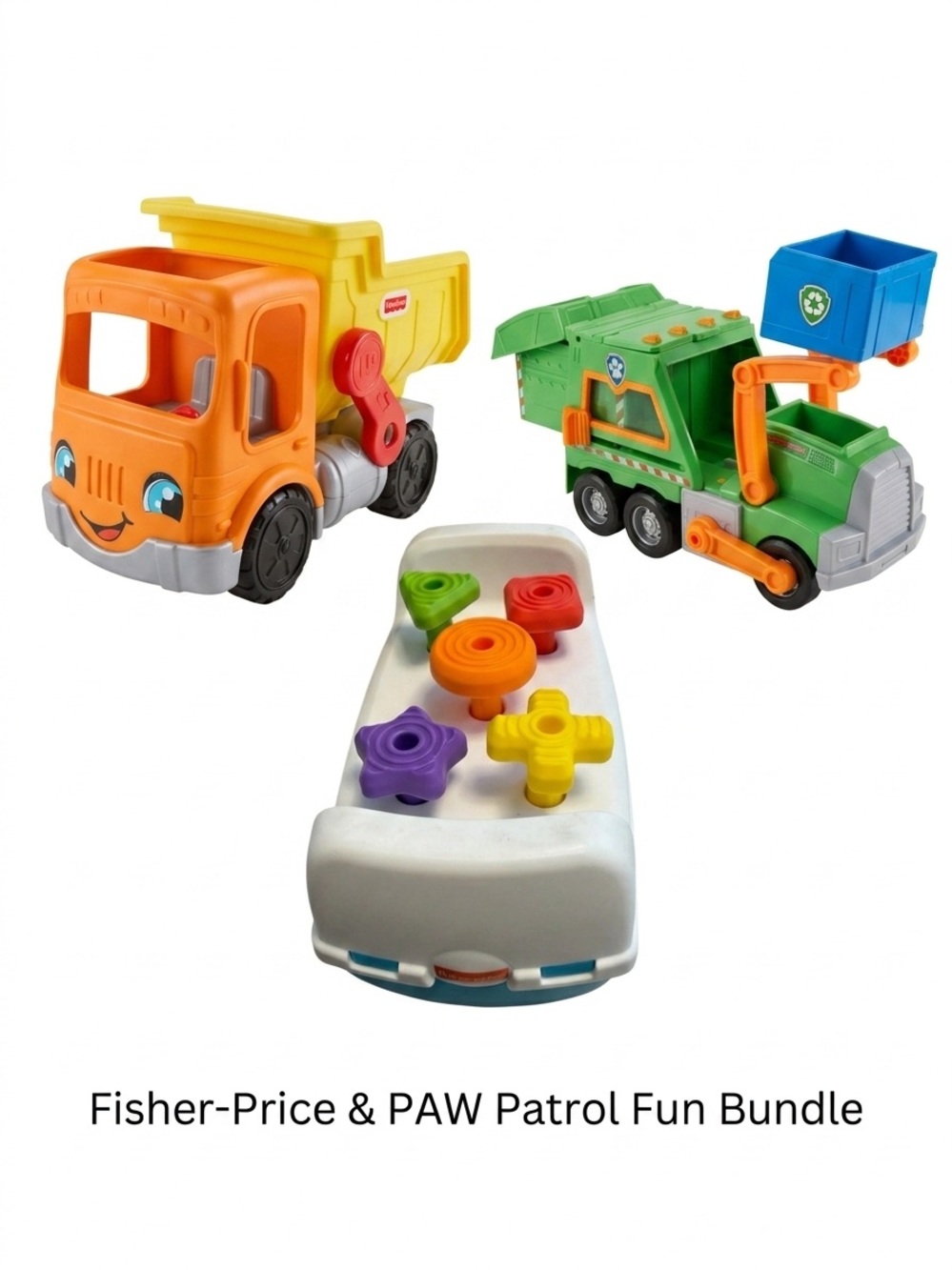 Fisher-Price Orange Dump Truck, Green Recycling Truck & Multicolor Shape Sorter